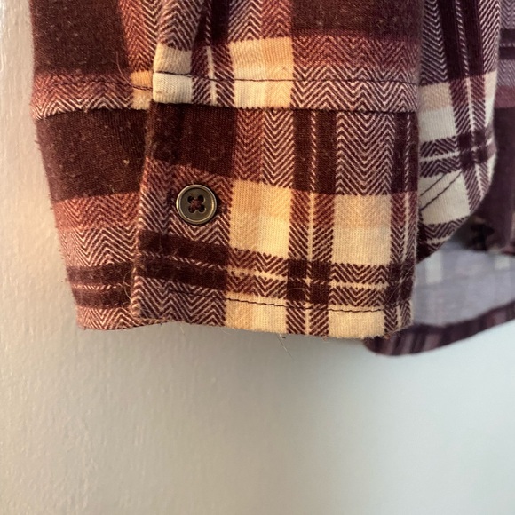 Purple/Tan Button Up Plaid Blouse - Picture 2 of 6